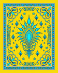Bright Yellow Aqua Floral Crest Rug
