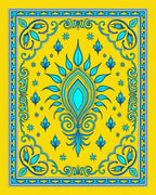 Bright Yellow Aqua Floral Crest Rug