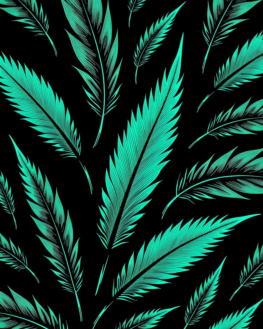 Teal Feather Explosion Dark Background Rug