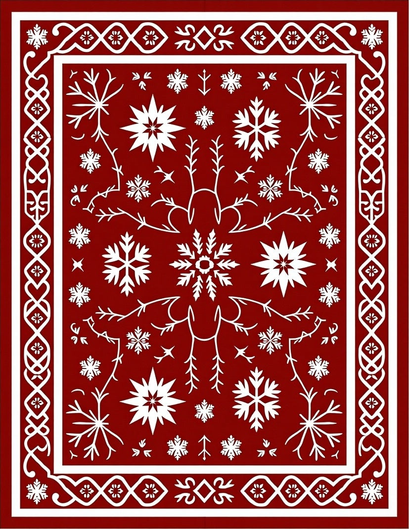 Crimson Snowflake Winter Wonderland Rug