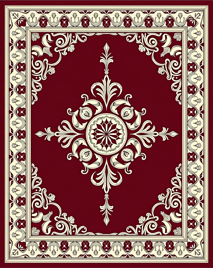 Deep Red Traditional Floral Medallion Rug