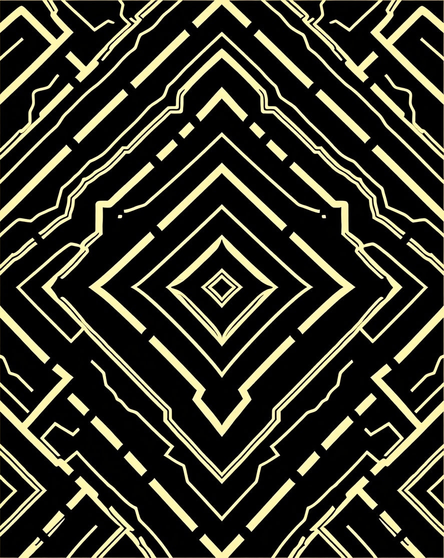 Black Yellow Art Deco Diamond Rug