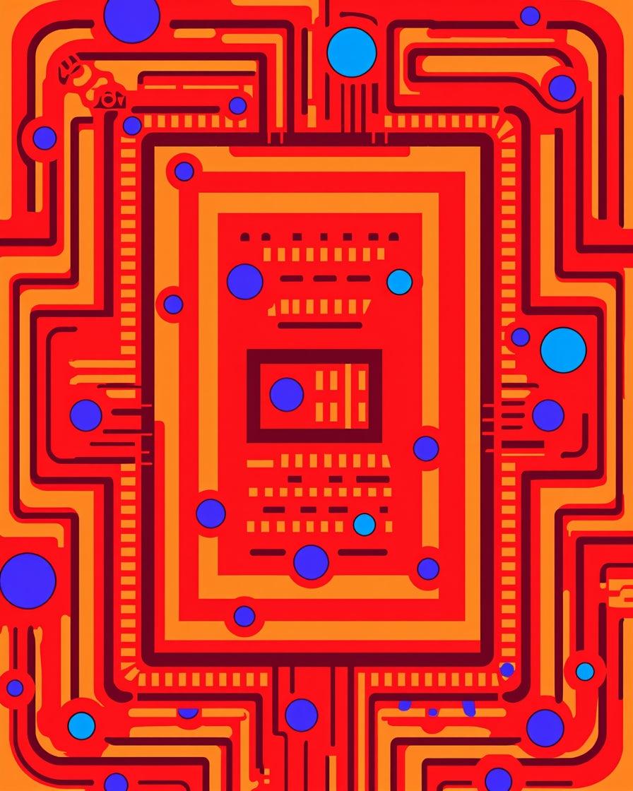 Red Orange Circuit Board Abstract Rug