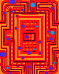 Red Orange Circuit Board Abstract Rug