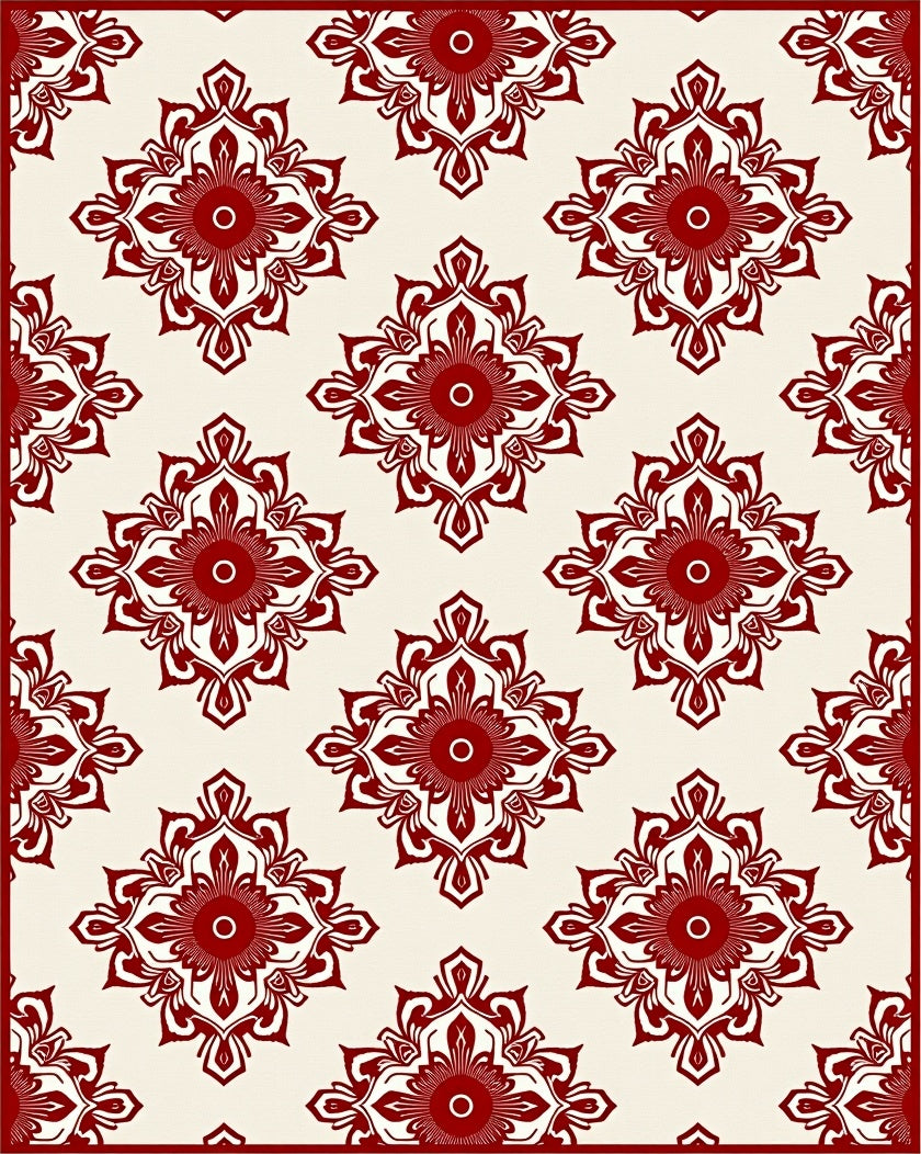 Deep Crimson Floral Medallion Rug