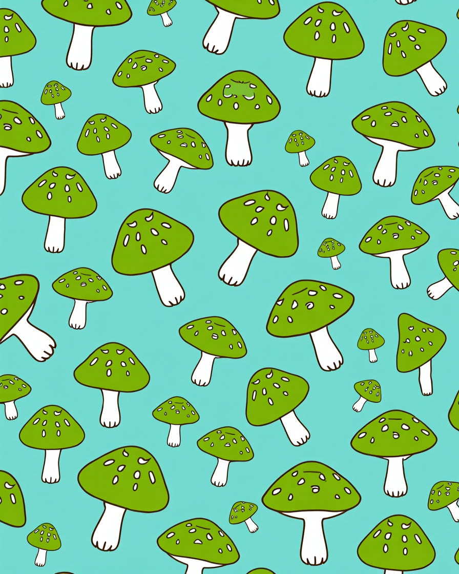 Green Mushroom Scatter Background Rug
