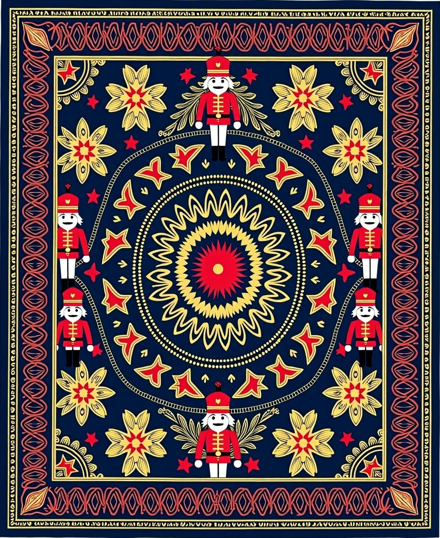 Navy Crimson Gold Nutcracker Mandala Rug