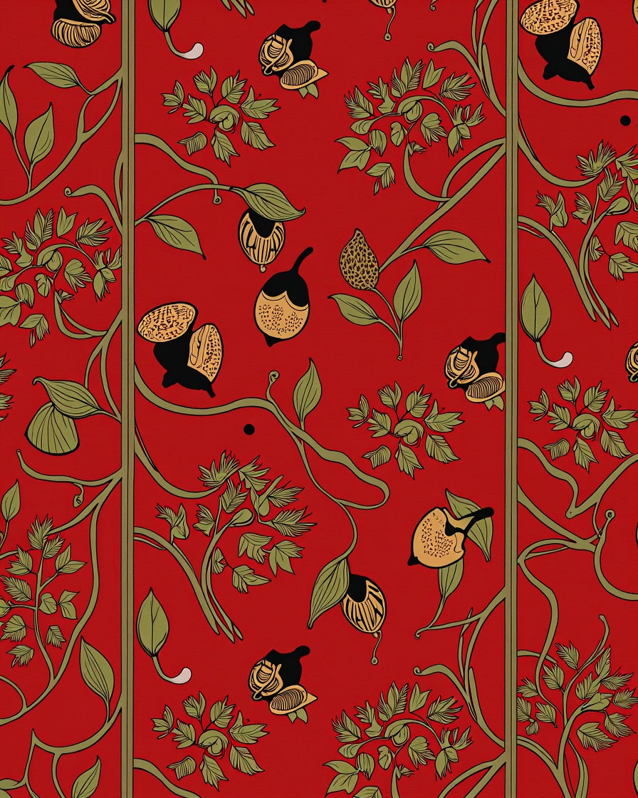 Vibrant Red Botanical Vine Fruit Rug