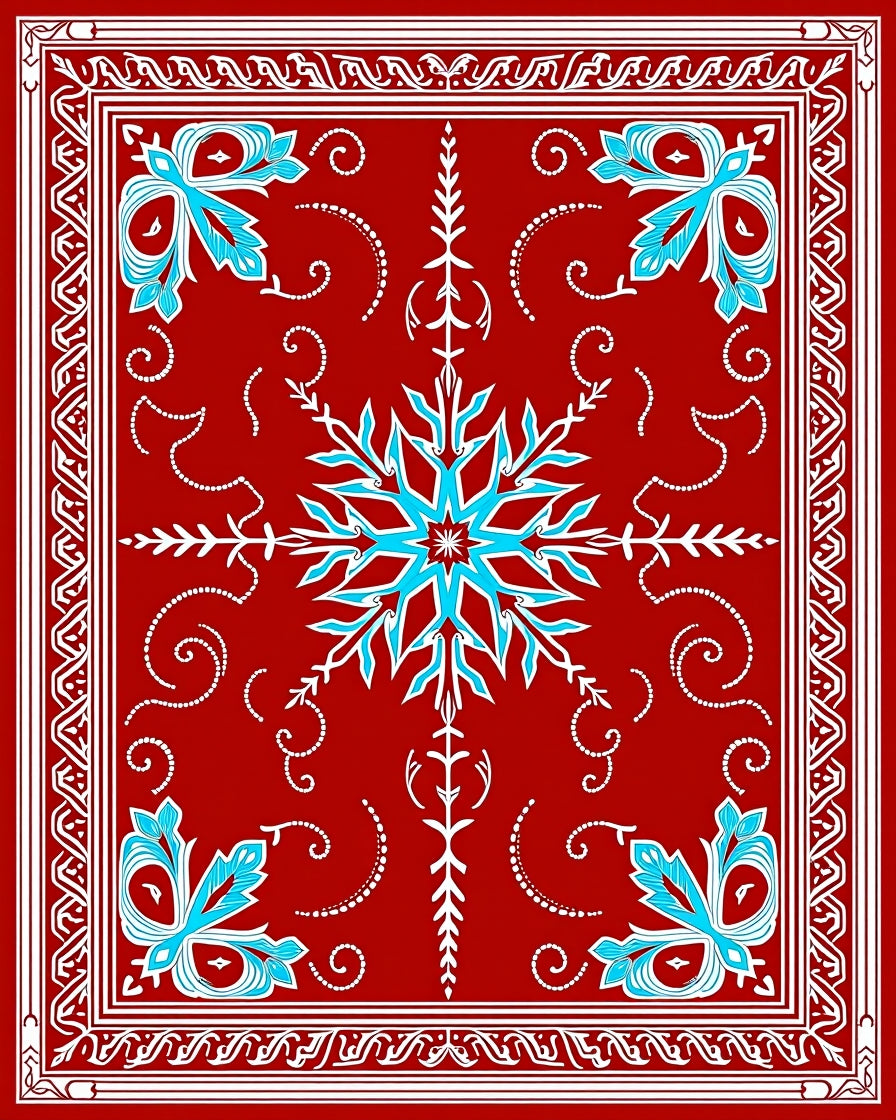Red Sky Blue Starburst Floral Accents Rug