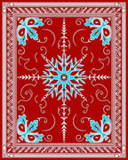 Red Sky Blue Starburst Floral Accents Rug