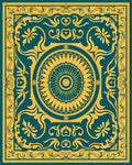 Teal Gold Circular Floral Frame Rug