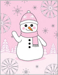 Pink Snowman With Snowflakes And Trees Rug