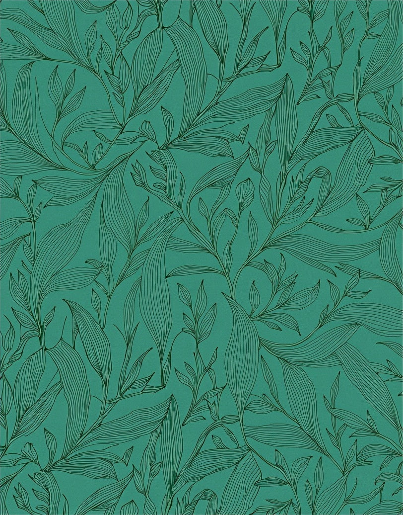 Teal Tropical Leaf Vine Art Rug