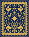 Royal Blue Golden Floral Garland Rug