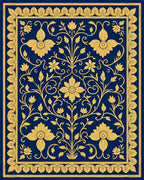 Royal Blue Golden Floral Garland Rug