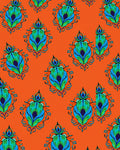 Vibrant Orange Peacock Feather Medallions Rug