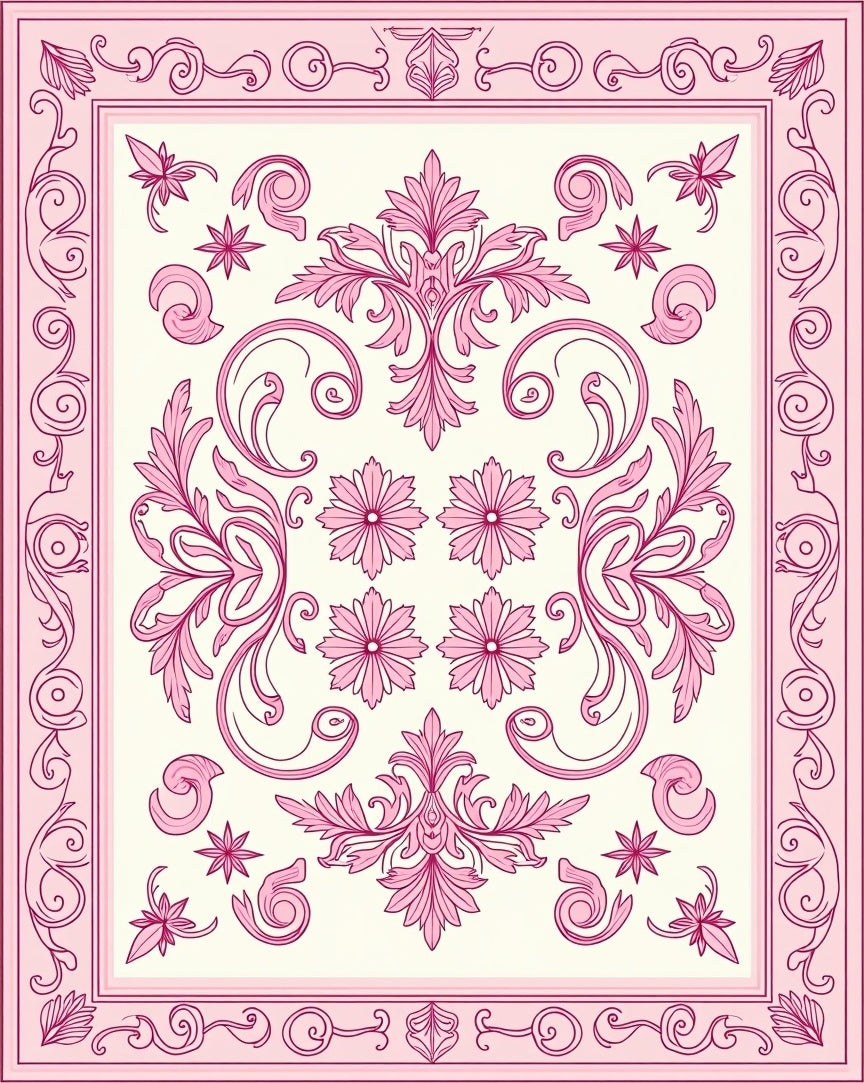 Pink Floral Acanthus Scroll Court Rug