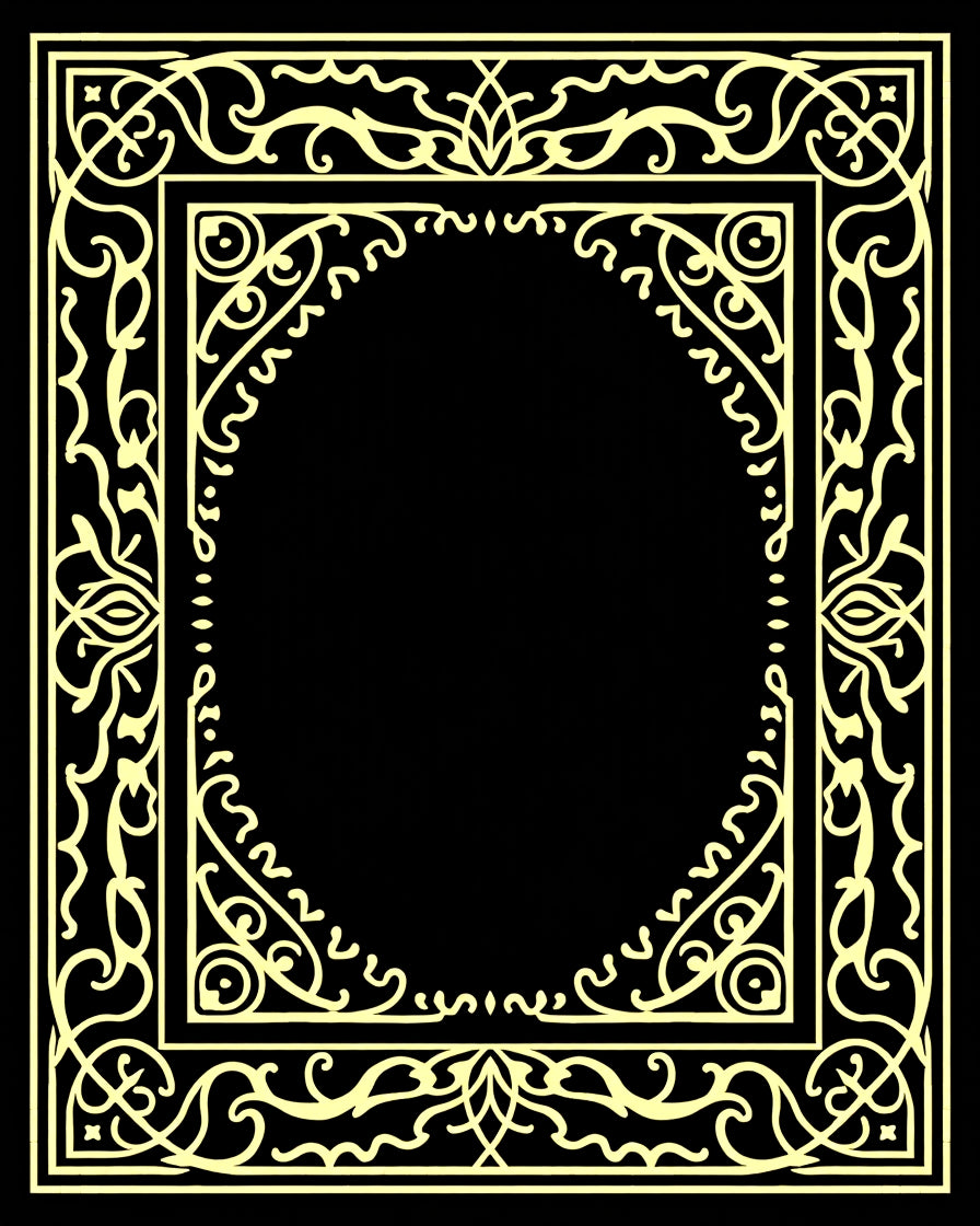 Elegant Cream Scrollwork Oval Frame Rug
