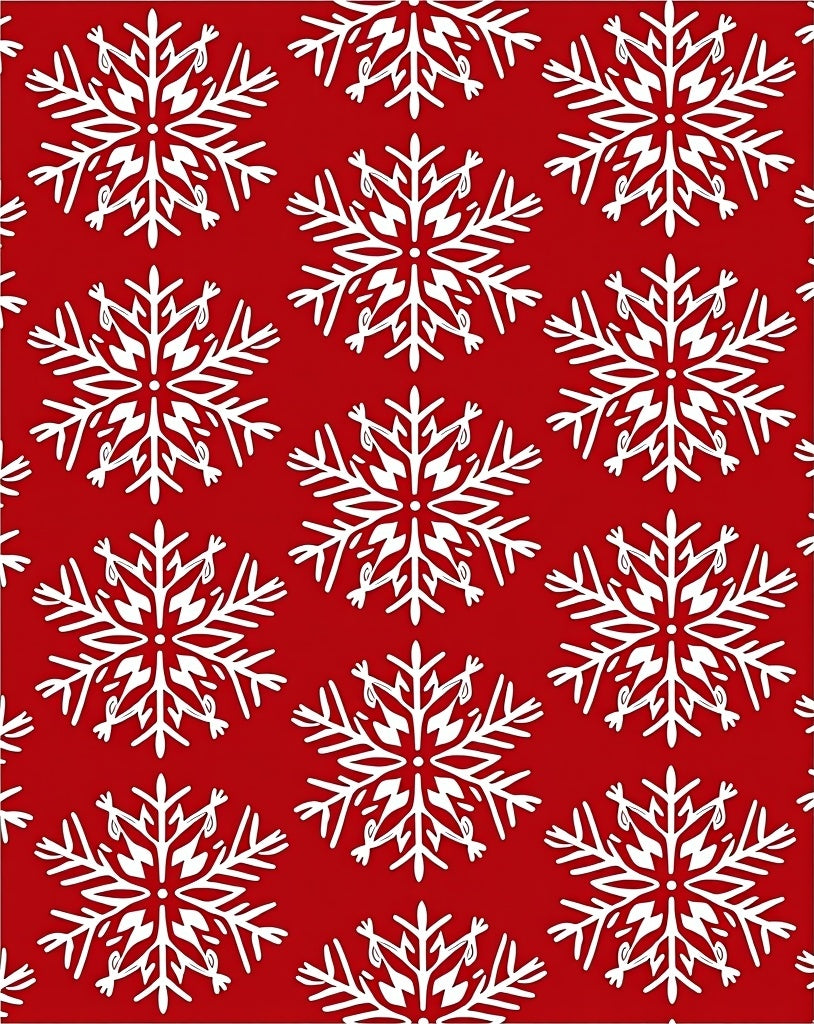 Crimson White Six Pointed Snowflakes Rug