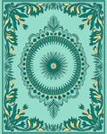 Teal Green Floral Medallion Frame Rug