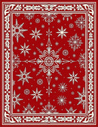 Crimson Snowflake Winter Border Rug