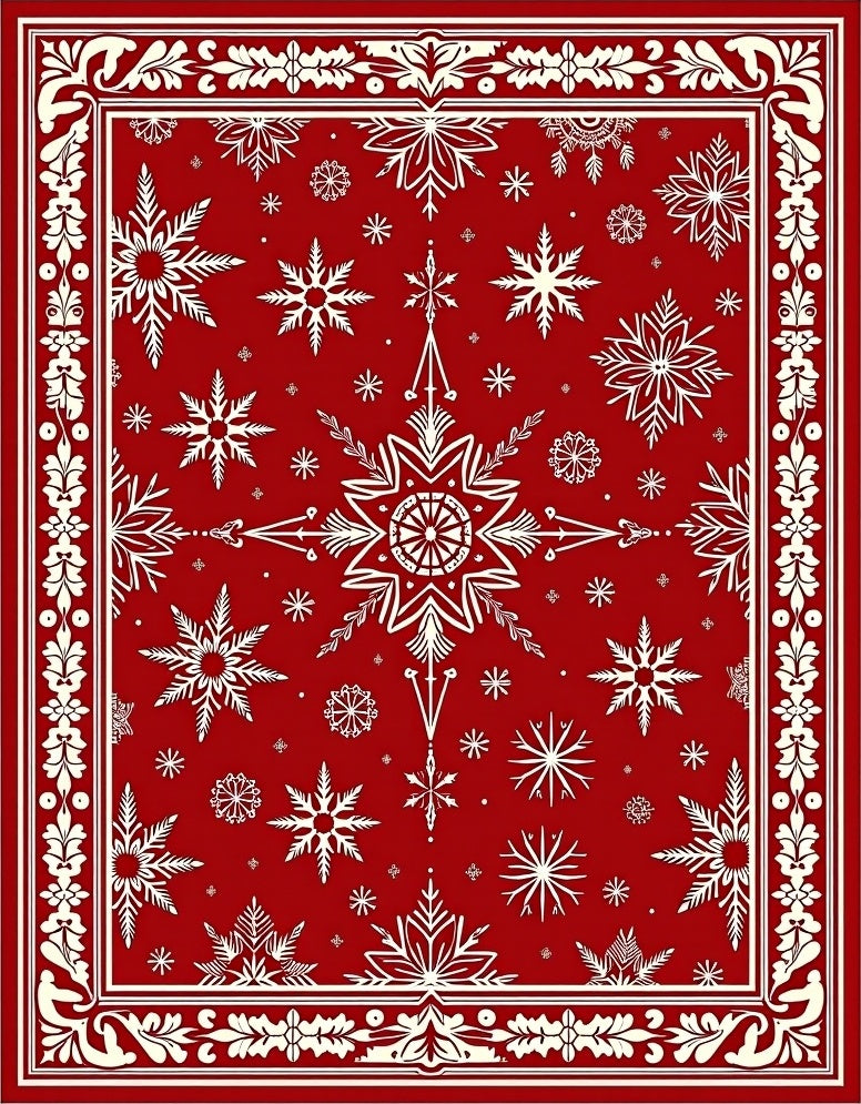 Crimson Snowflake Winter Border Rug