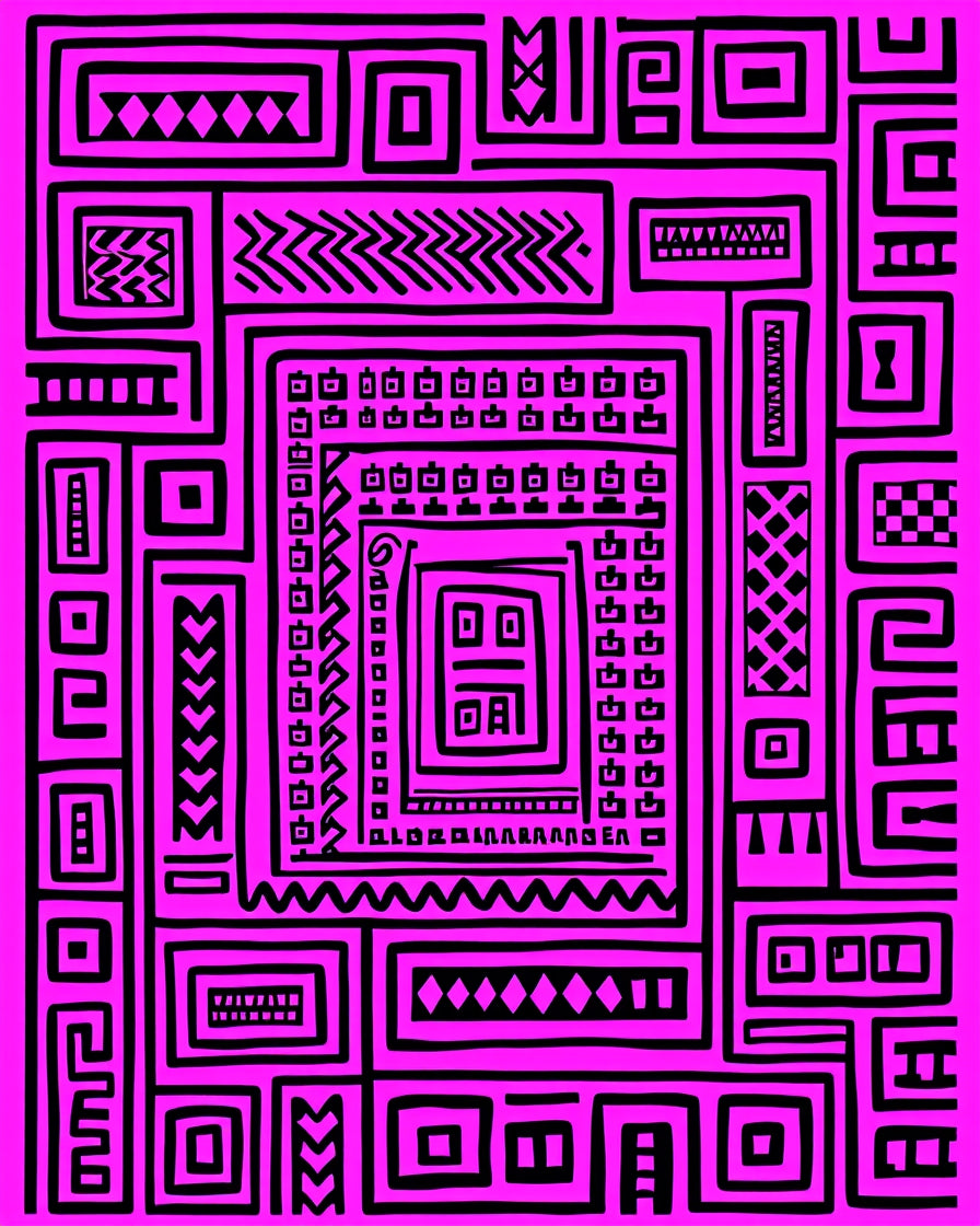 Bold Pink Geometric Maze Composition Rug