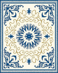 Deep Blue Ivory Floral Medallion Art Rug