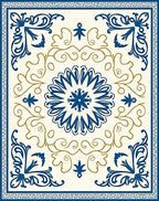 Deep Blue Ivory Floral Medallion Art Rug