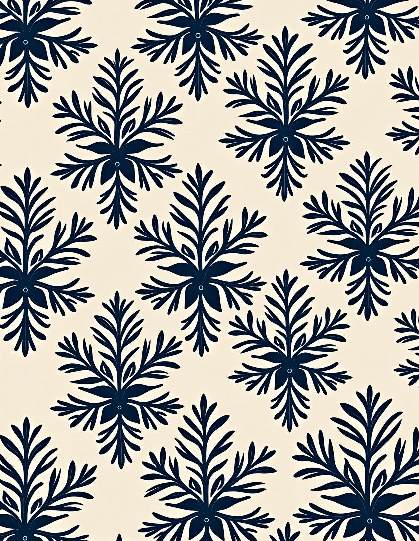 Navy Blue Fern Medallion Background Rug