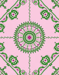 Pink Green Medallion Floral Vine Rug