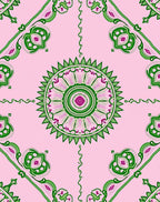 Pink Green Medallion Floral Vine Rug