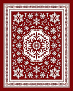 Crimson Snowflakes Medallion Border Rug