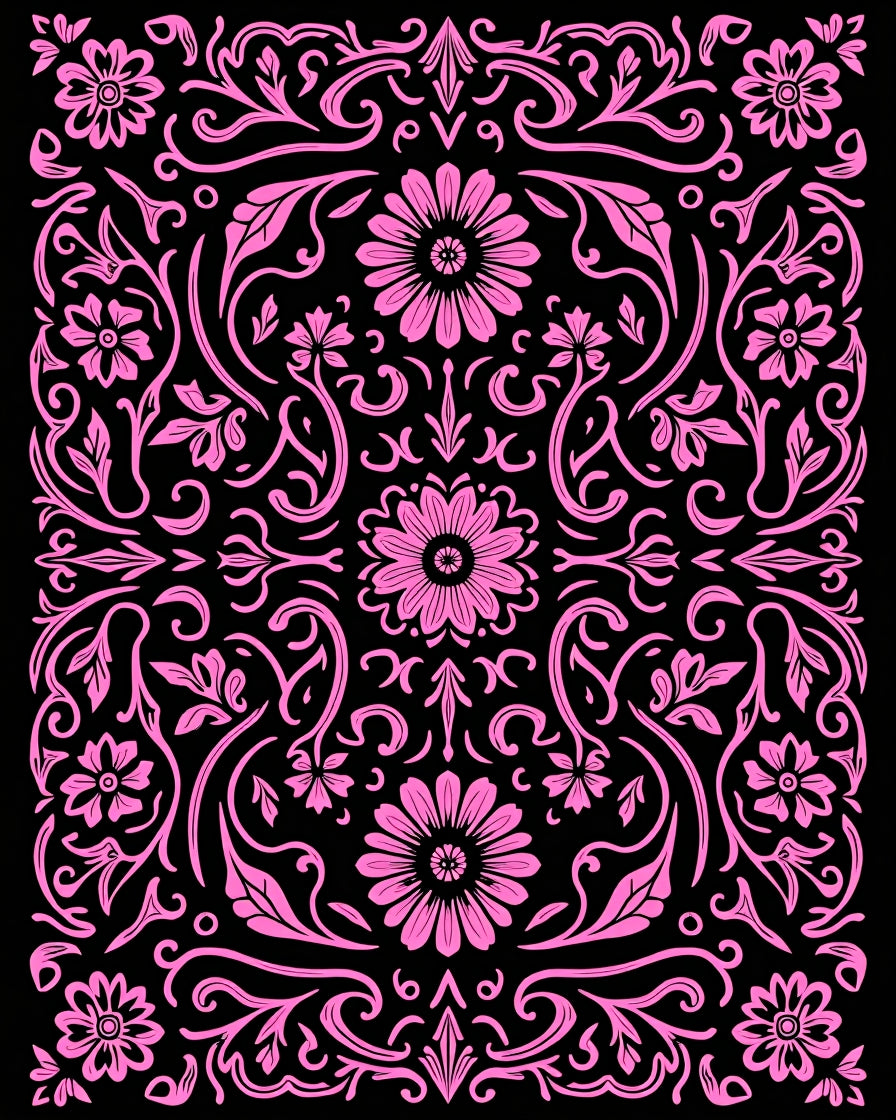 Vibrant Pink Floral Swirls Rug