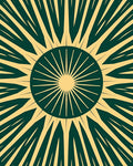 Radiant sunburst in green and gold Rug