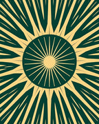 Radiant sunburst in green and gold Rug