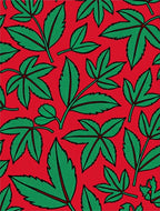 Vibrant Red Green Leafy Foliage Rug