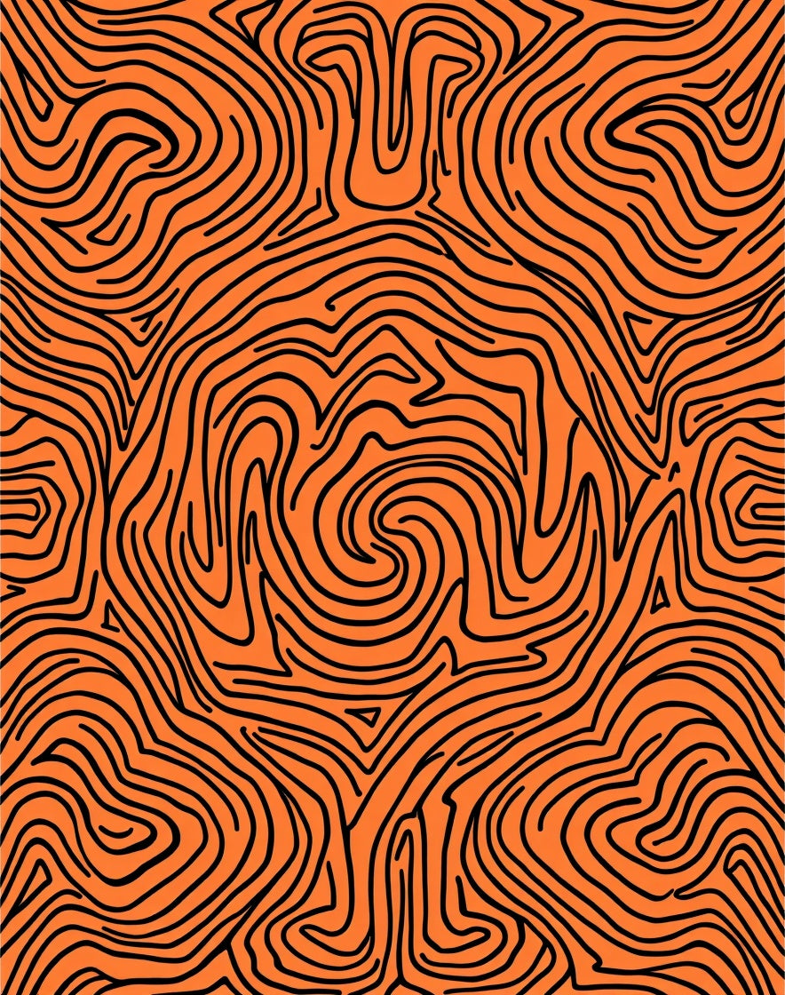 Orange Black Abstract Swirl Lines Rug