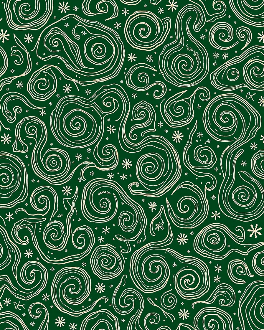 Cream Swirls Green Abstract Lines Rug