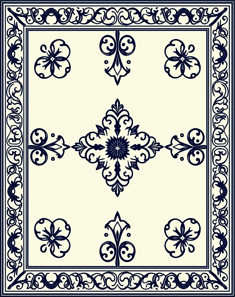 Navy Floral Medallion Cream Regal Rug