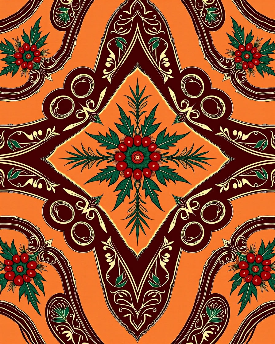 Ornate Red Berry Vine Medallion Rug