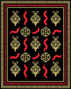 Black Gold Red Ornate Flourish Swirl Rug