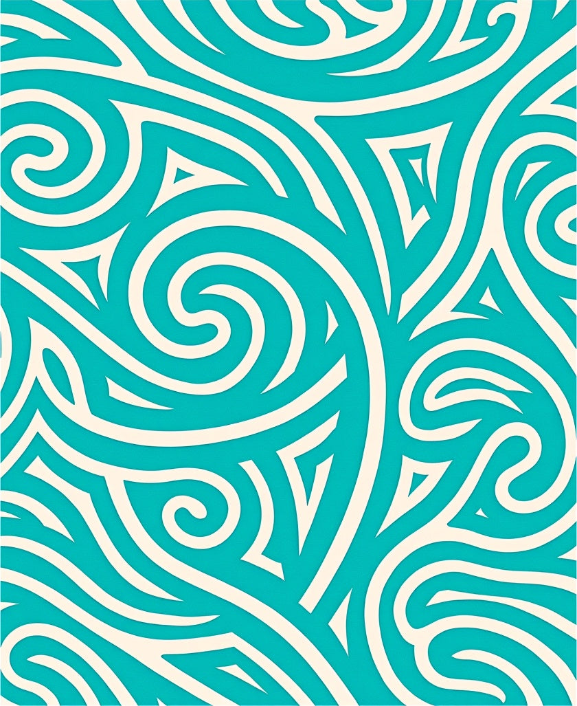 Turquoise Cream Swirl Abstract Lines Rug