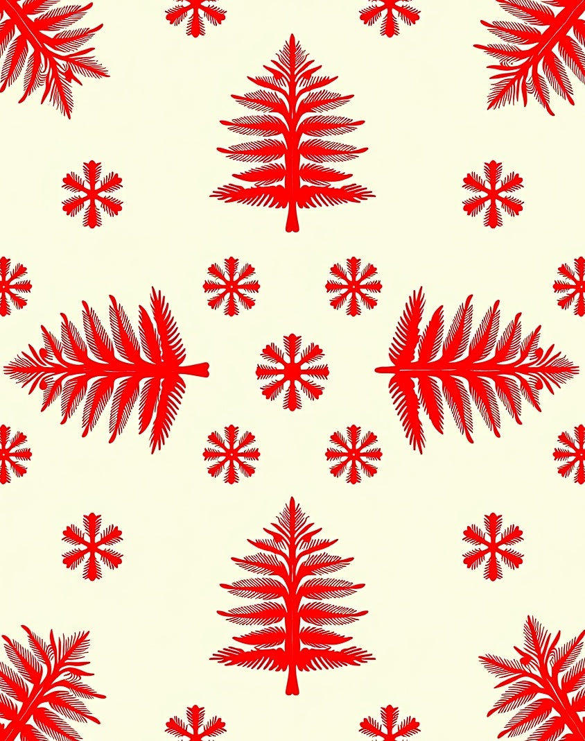 Crimson Red Evergreen Snowflakes Rug