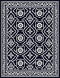 Navy White Ornamental Floral Medallion Rug