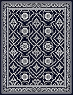Navy White Ornamental Floral Medallion Rug