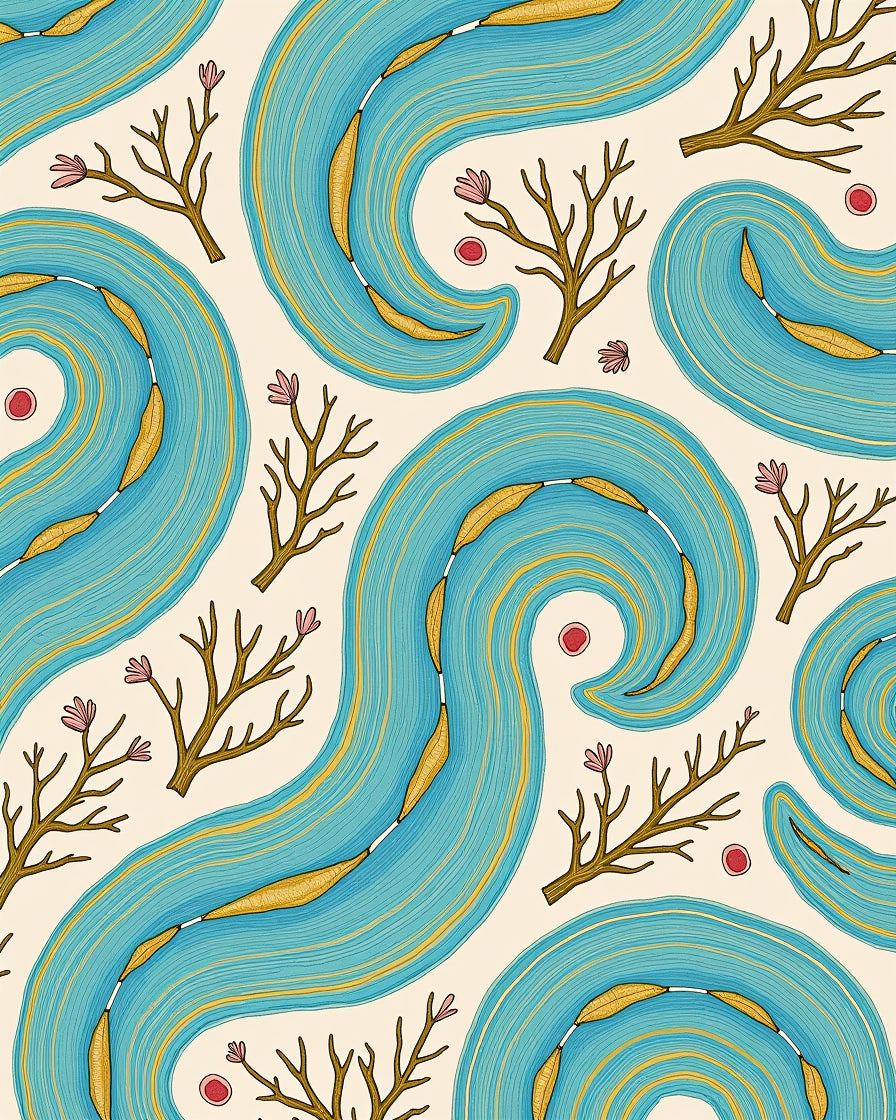 Aqua Flowing River Branches Rug