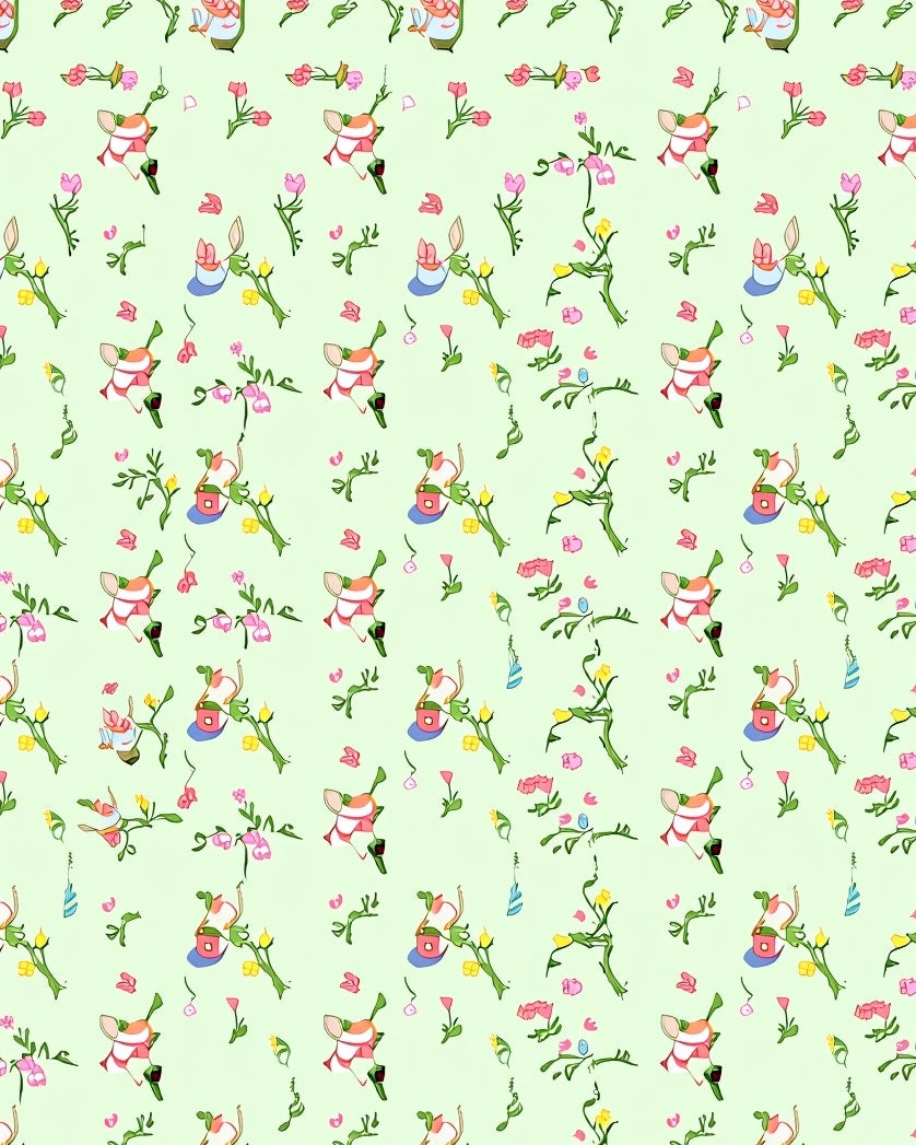 Whimsical Bunny Floral Spring Garden Rug
