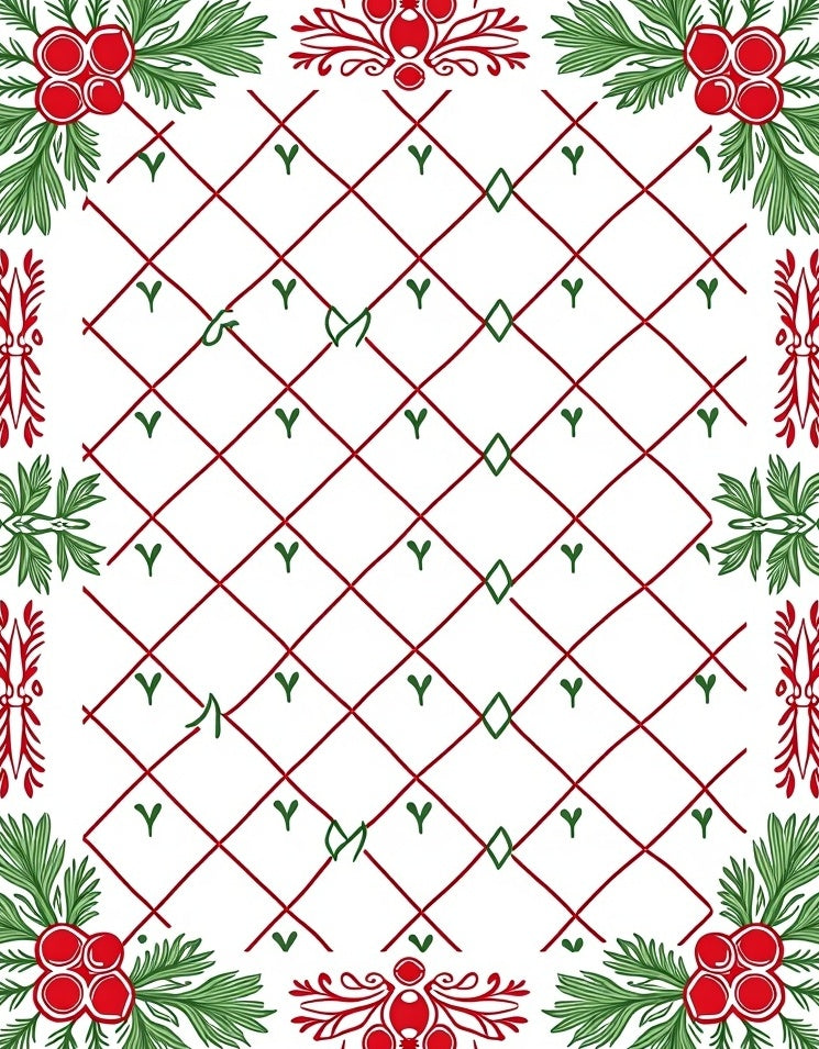 Crimson Lattice Berry Sprig Border Rug
