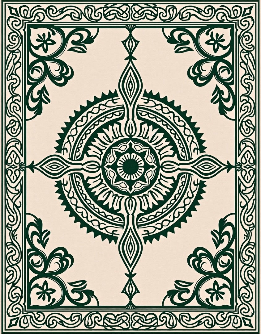 Dark Green Ornate Medallion Mandala Rug